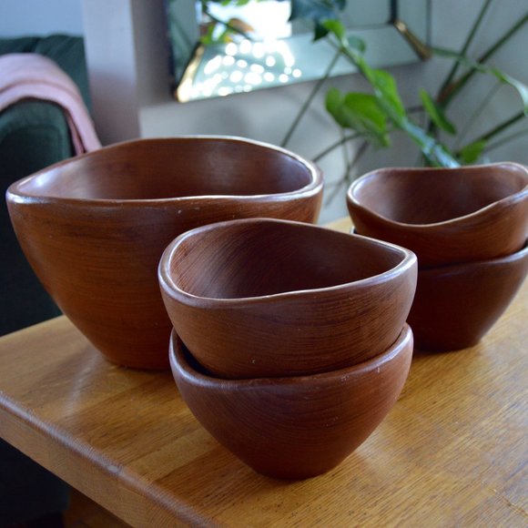 Vintage Other - Set of 5 vintage Mid Century Retro wooden Dolphin Teak Teakwood Thailand Bowls